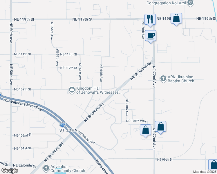 map of restaurants, bars, coffee shops, grocery stores, and more near 6424 Northeast 109th Street in Vancouver