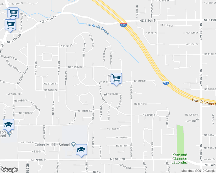 map of restaurants, bars, coffee shops, grocery stores, and more near Northeast 36th Court in Vancouver