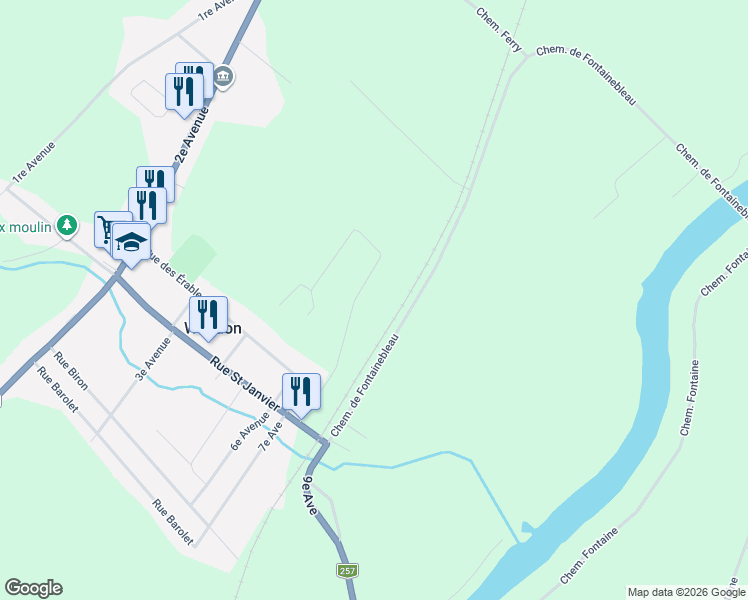 map of restaurants, bars, coffee shops, grocery stores, and more near 8e Av in Weedon