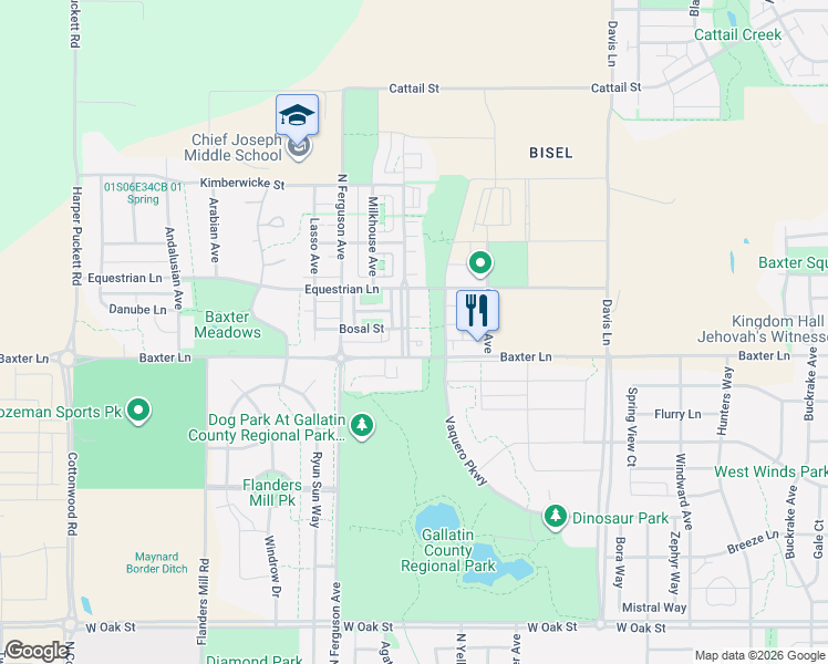 map of restaurants, bars, coffee shops, grocery stores, and more near 2146 Gallatin Green Boulevard in Bozeman