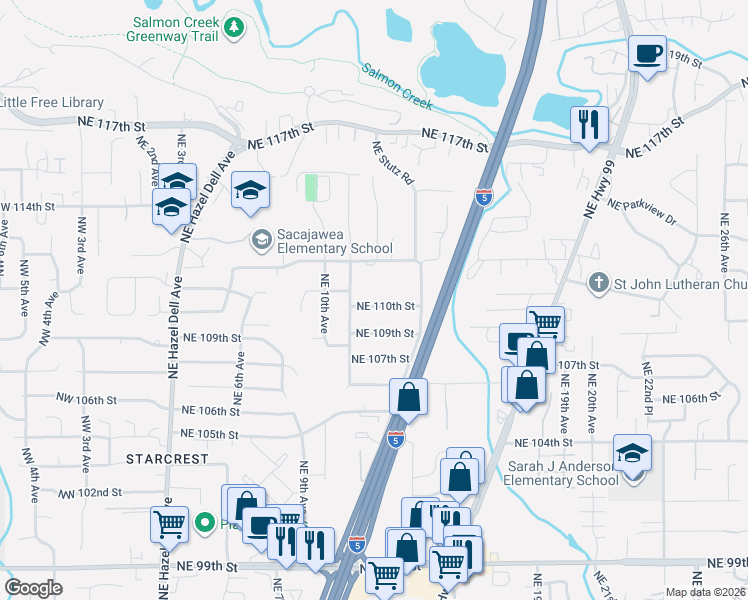 map of restaurants, bars, coffee shops, grocery stores, and more near 1110 Northeast 110th Street in Vancouver