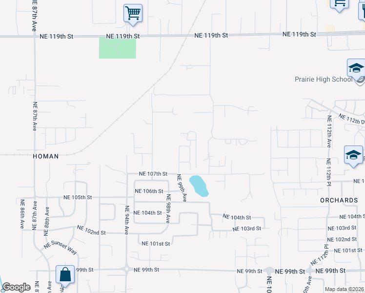 map of restaurants, bars, coffee shops, grocery stores, and more near 10803 Northeast 99th Avenue in Vancouver