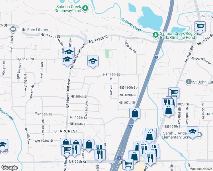 map of restaurants, bars, coffee shops, grocery stores, and more near 10902 Northeast 10th Avenue in Vancouver