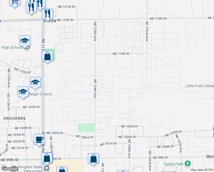 map of restaurants, bars, coffee shops, grocery stores, and more near 12519 Northeast 109th Circle in Vancouver