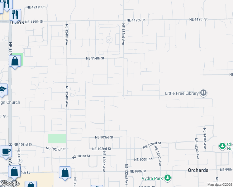 map of restaurants, bars, coffee shops, grocery stores, and more near 10803 Northeast 130th Avenue in Vancouver