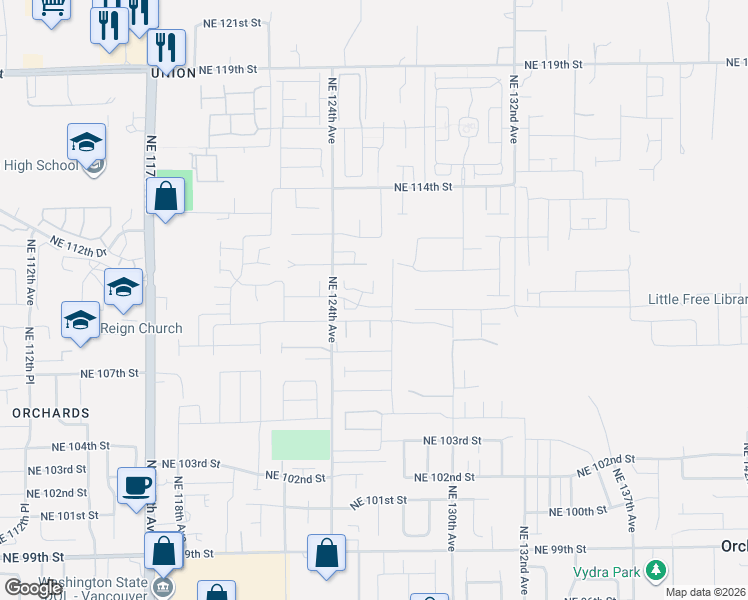 map of restaurants, bars, coffee shops, grocery stores, and more near 12519 Northeast 109th Circle in Vancouver