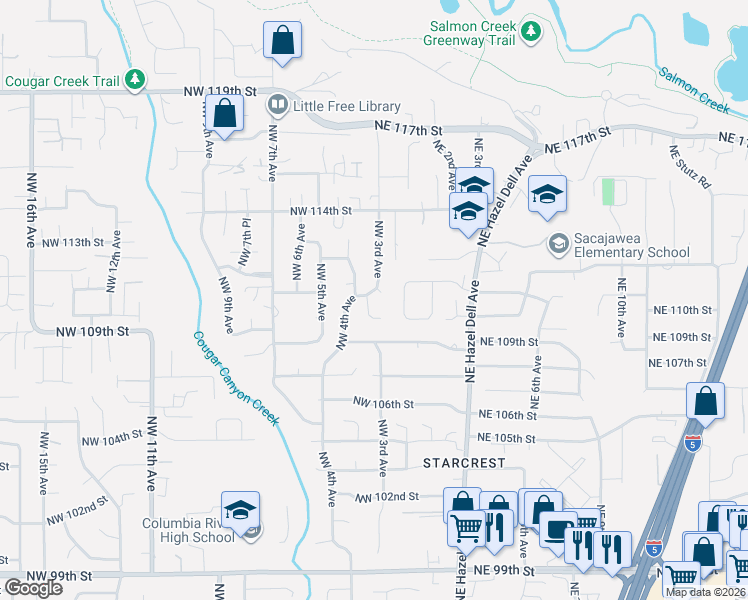 map of restaurants, bars, coffee shops, grocery stores, and more near 311 Northwest 110th Street in Vancouver