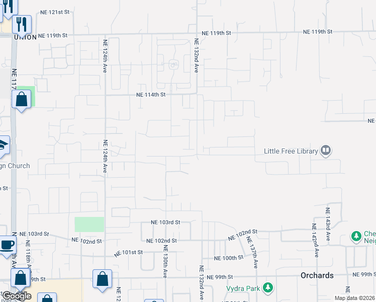 map of restaurants, bars, coffee shops, grocery stores, and more near 10803 Northeast 130th Avenue in Vancouver