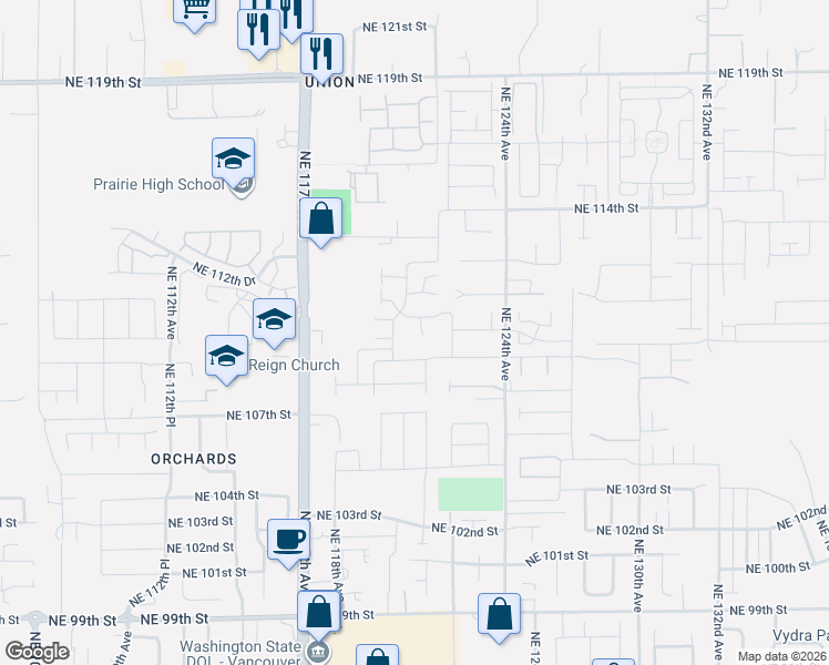 map of restaurants, bars, coffee shops, grocery stores, and more near 12014 Northeast 109th Street in Vancouver