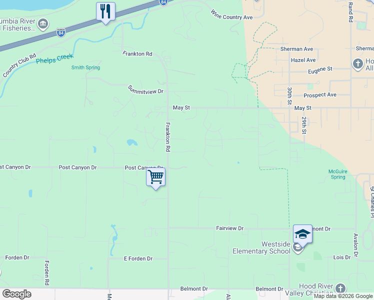 map of restaurants, bars, coffee shops, grocery stores, and more near 3920 Blackberry Drive in Hood River