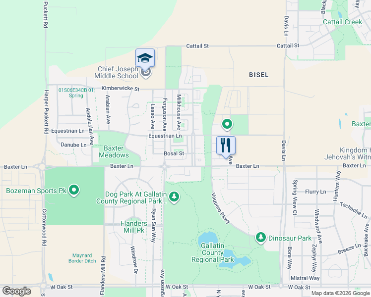 map of restaurants, bars, coffee shops, grocery stores, and more near 3876 Equestrian Lane in Bozeman