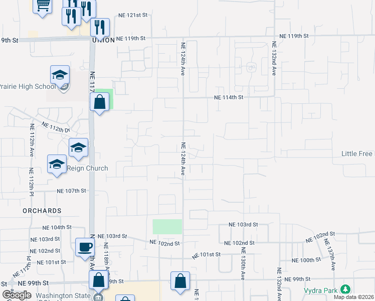 map of restaurants, bars, coffee shops, grocery stores, and more near 12601 Northeast 111th Street in Vancouver
