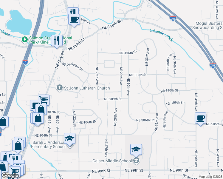 map of restaurants, bars, coffee shops, grocery stores, and more near 2711 Northeast 111th Street in Vancouver