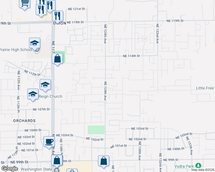 map of restaurants, bars, coffee shops, grocery stores, and more near 12601 Northeast 111th Street in Vancouver