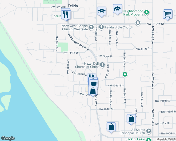 map of restaurants, bars, coffee shops, grocery stores, and more near 3303 Northwest 112th Street in Vancouver
