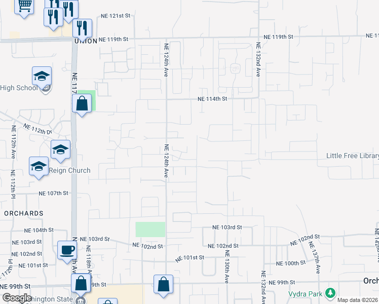 map of restaurants, bars, coffee shops, grocery stores, and more near 10903 Northeast 126th Court in Vancouver