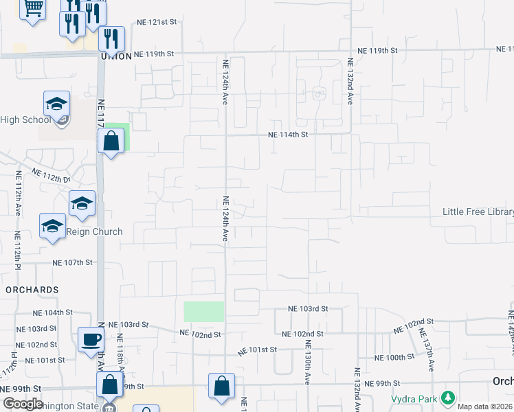 map of restaurants, bars, coffee shops, grocery stores, and more near 10903 Northeast 126th Court in Vancouver