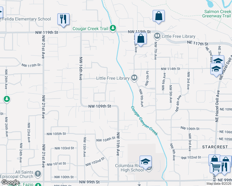 map of restaurants, bars, coffee shops, grocery stores, and more near 1023 Northwest 112th Street in Vancouver