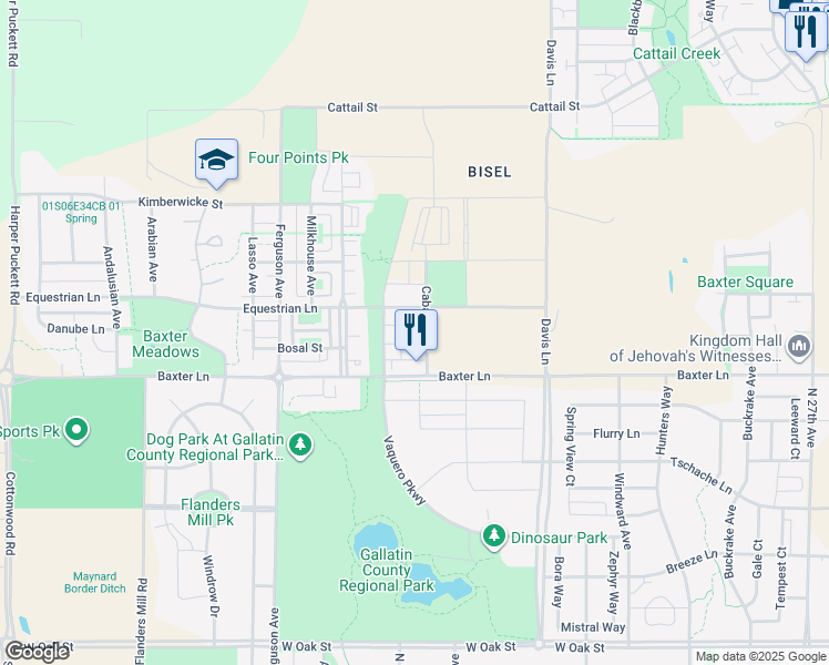 map of restaurants, bars, coffee shops, grocery stores, and more near 3701 Trakker Trail in Bozeman