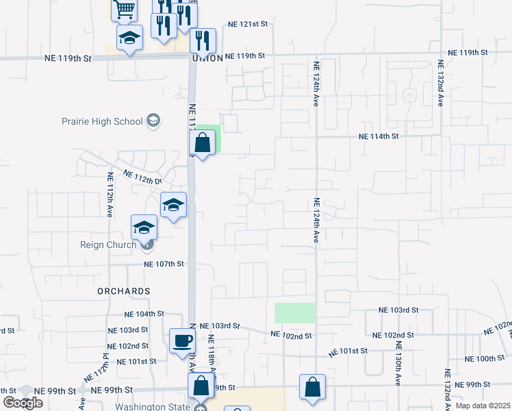 map of restaurants, bars, coffee shops, grocery stores, and more near 12009 Northeast 111th Street in Vancouver