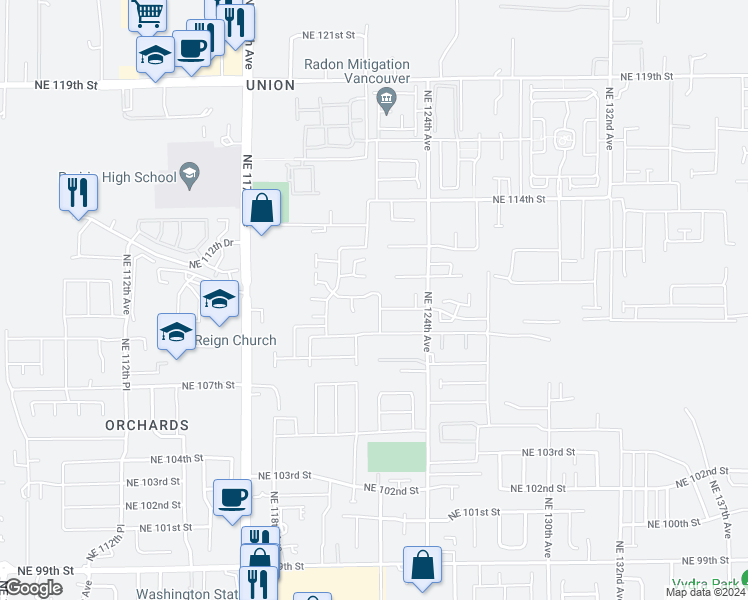 map of restaurants, bars, coffee shops, grocery stores, and more near 10922 NE 122ND PL in Vancouver