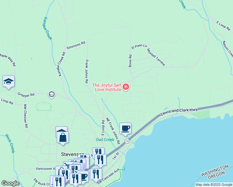 map of restaurants, bars, coffee shops, grocery stores, and more near 6681 East Loop Road in Stevenson