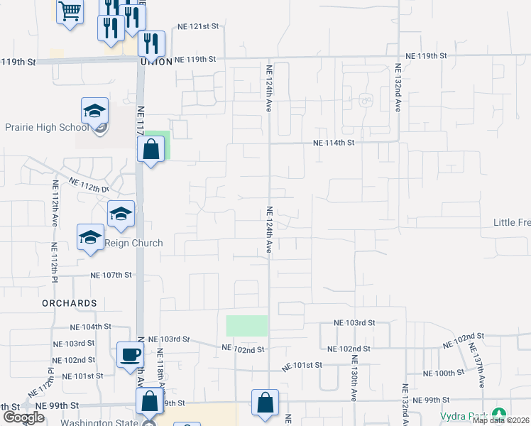 map of restaurants, bars, coffee shops, grocery stores, and more near 12319 Northeast 111th Circle in Vancouver