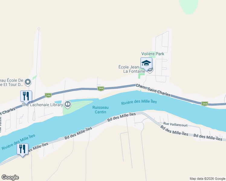 map of restaurants, bars, coffee shops, grocery stores, and more near 3232 Chemin Saint-Charles in Terrebonne