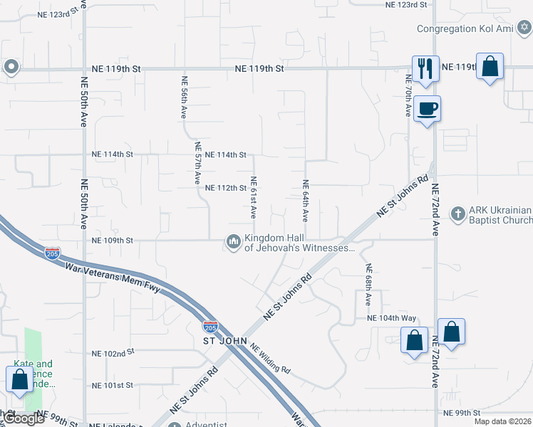 map of restaurants, bars, coffee shops, grocery stores, and more near 11100 Northeast 61st Court in Vancouver