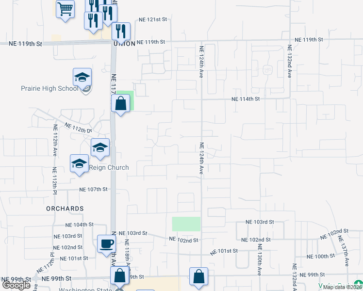 map of restaurants, bars, coffee shops, grocery stores, and more near 12209 Northeast 111th Circle in Vancouver