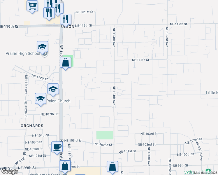 map of restaurants, bars, coffee shops, grocery stores, and more near 12318 Northeast 109th Way in Vancouver