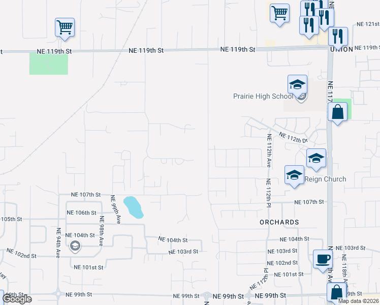 map of restaurants, bars, coffee shops, grocery stores, and more near 10500 Northeast 110th Circle in Vancouver