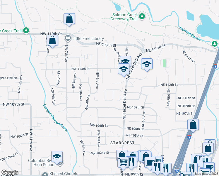 map of restaurants, bars, coffee shops, grocery stores, and more near 200 Northwest 111th Street in Vancouver