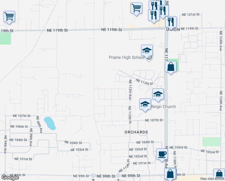 map of restaurants, bars, coffee shops, grocery stores, and more near 10905 Northeast 111th Street in Vancouver