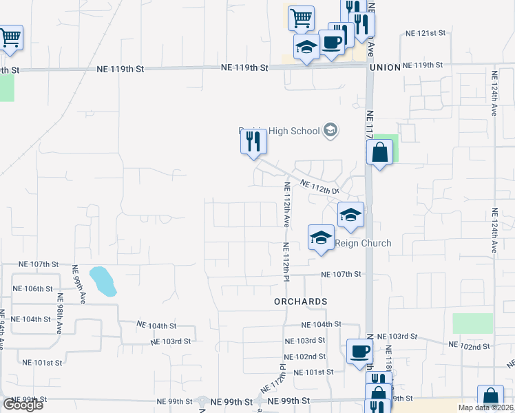 map of restaurants, bars, coffee shops, grocery stores, and more near 10917 Northeast 111th Street in Vancouver