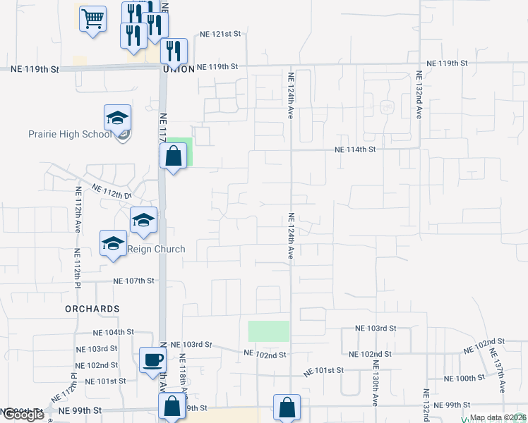 map of restaurants, bars, coffee shops, grocery stores, and more near 12209 Northeast 111th Circle in Vancouver