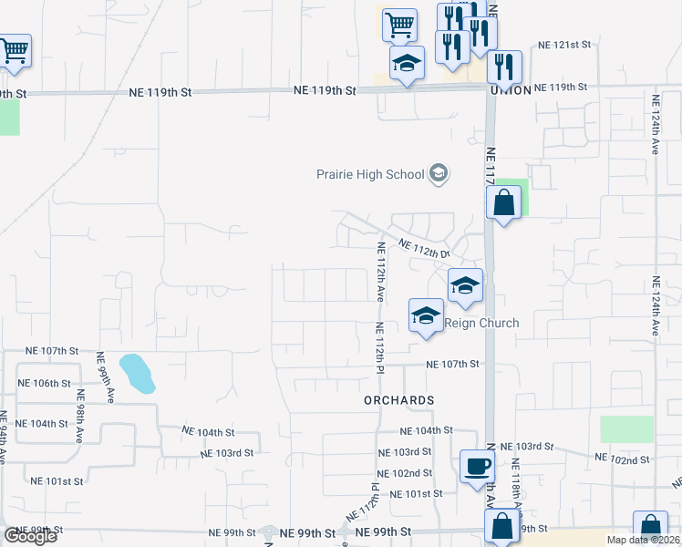 map of restaurants, bars, coffee shops, grocery stores, and more near 10917 Northeast 111th Street in Vancouver