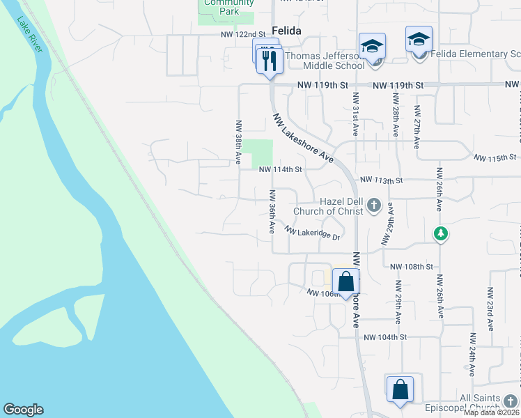 map of restaurants, bars, coffee shops, grocery stores, and more near 3617 Northwest 112th Street in Vancouver