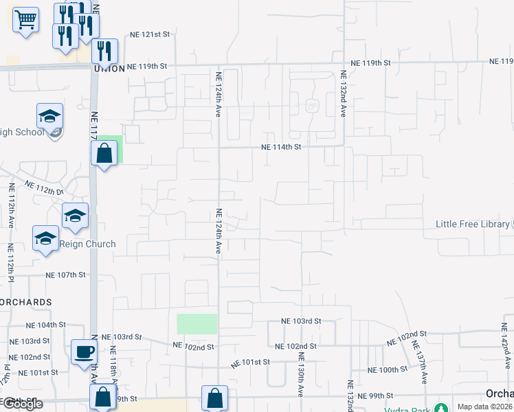 map of restaurants, bars, coffee shops, grocery stores, and more near 11017 Northeast 124th Avenue in Vancouver