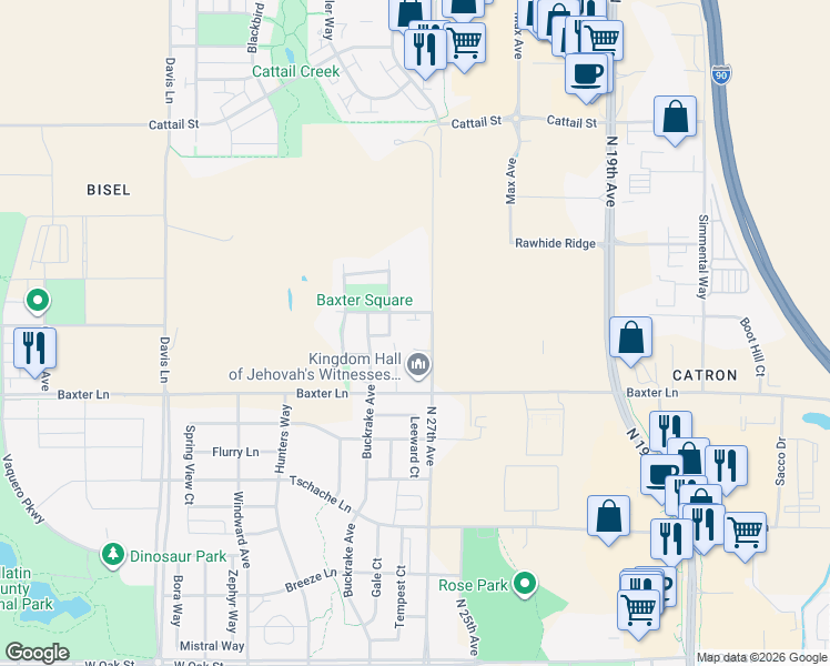 map of restaurants, bars, coffee shops, grocery stores, and more near 1297 Thomas Drive in Bozeman