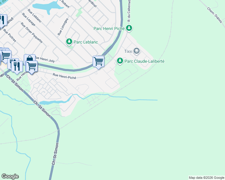 map of restaurants, bars, coffee shops, grocery stores, and more near 10244 Rue du Beaujolais in Mirabel