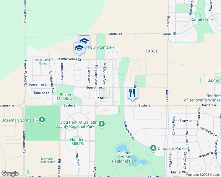 map of restaurants, bars, coffee shops, grocery stores, and more near 2297 Gallatin Green Boulevard in Bozeman