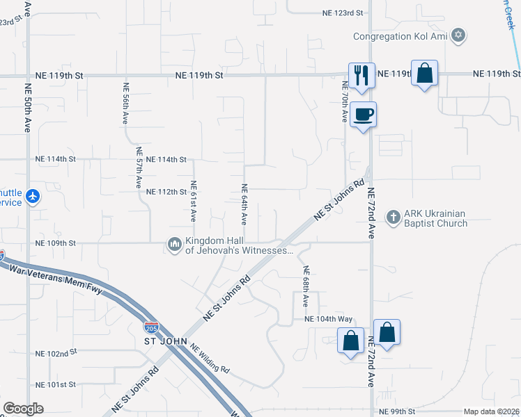 map of restaurants, bars, coffee shops, grocery stores, and more near 11101 Northeast 64th Court in Vancouver