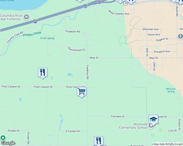 map of restaurants, bars, coffee shops, grocery stores, and more near Blackberry Drive in Hood River