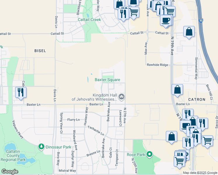 map of restaurants, bars, coffee shops, grocery stores, and more near 2781 Renee Way in Bozeman