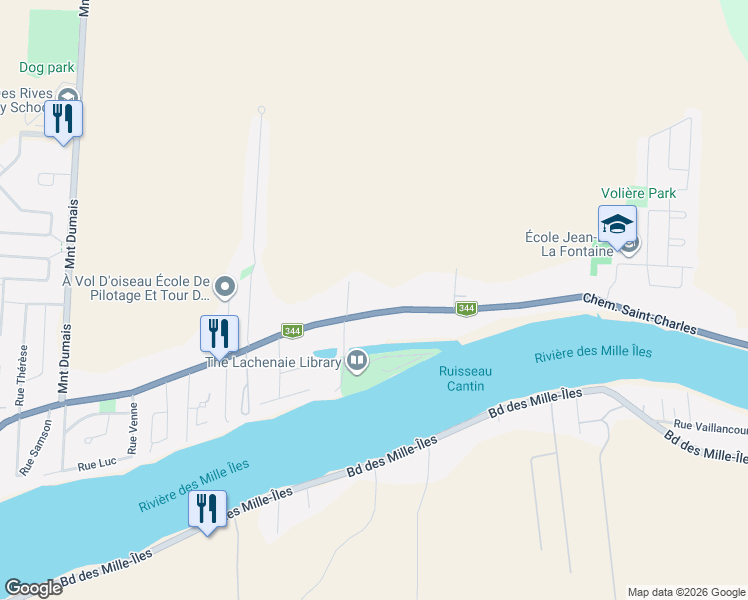 map of restaurants, bars, coffee shops, grocery stores, and more near Chemin Saint-Charles in Terrebonne