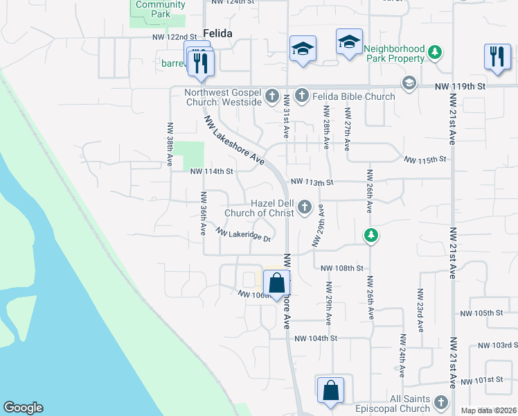 map of restaurants, bars, coffee shops, grocery stores, and more near 3303 Northwest 112th Street in Vancouver