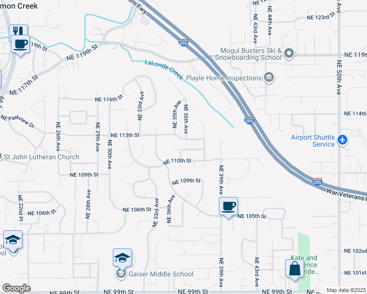 map of restaurants, bars, coffee shops, grocery stores, and more near 3604 Northeast 111th Street in Vancouver