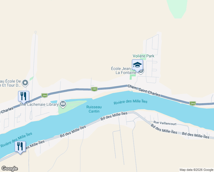 map of restaurants, bars, coffee shops, grocery stores, and more near 3241 Chemin Saint-Charles in Terrebonne