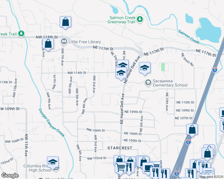 map of restaurants, bars, coffee shops, grocery stores, and more near 107 Northeast 112th Street in Vancouver